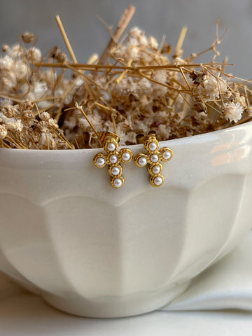 Aretes Cruz Perlas P