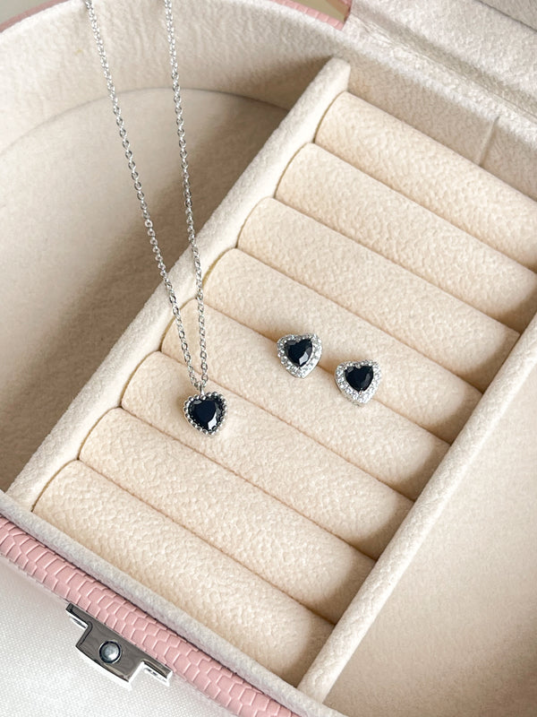 Set cadena corazón negro