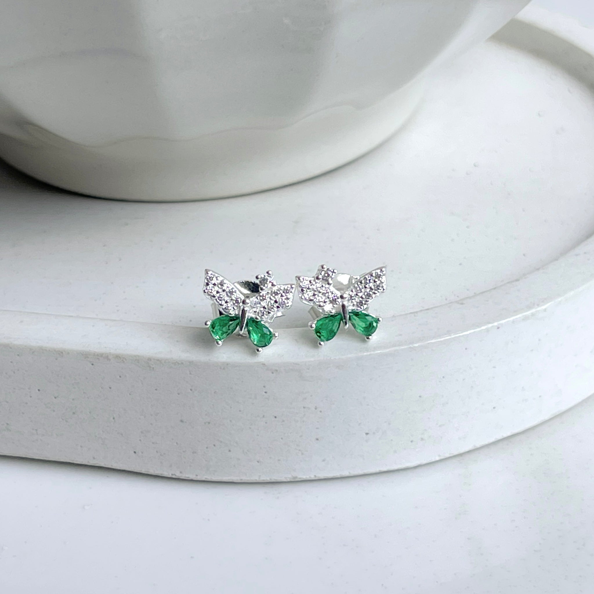 Aretes Mariposas Brillantes Verde