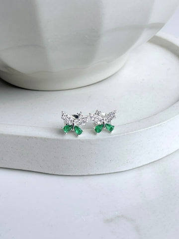 Aretes Mariposas Brillantes Verde