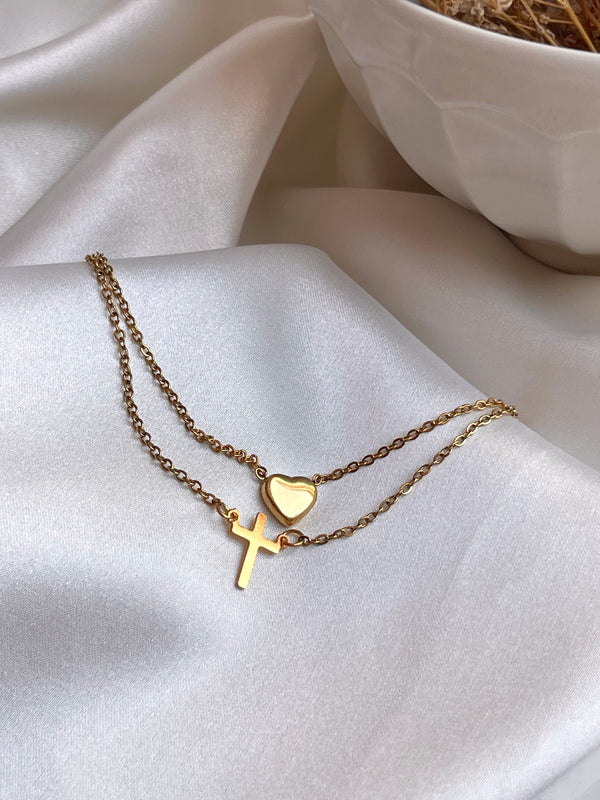 Tobillera Corazón y Cruz